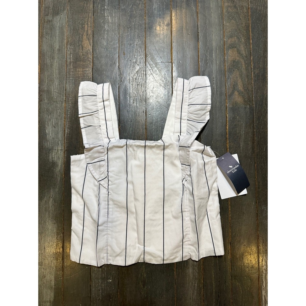 Abercrombie Kids Girls White Navy Striped Ruffle Strap‎ Smocked Back Tank Top